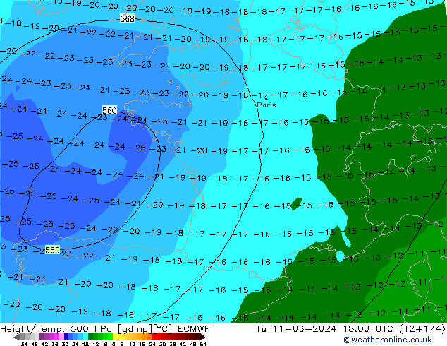 Z500/Rain (+SLP)/Z850 ECMWF вт 11.06.2024 18 UTC