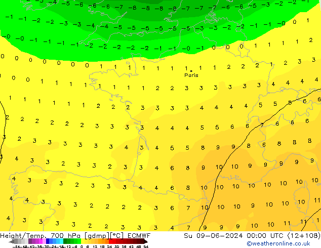 Height/Temp. 700 hPa ECMWF Su 09.06.2024 00 UTC