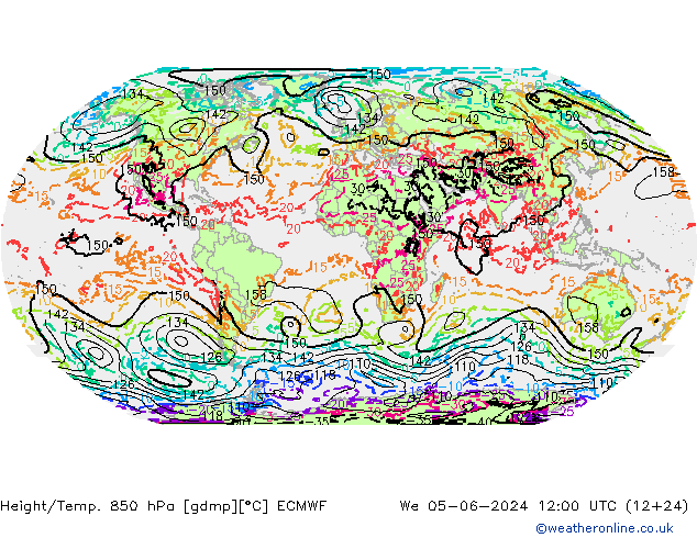 Z500/Rain (+SLP)/Z850 ECMWF mer 05.06.2024 12 UTC