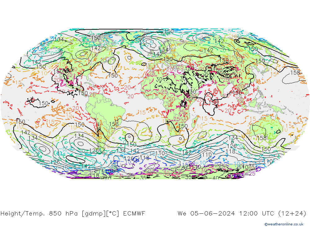 Z500/Yağmur (+YB)/Z850 ECMWF Çar 05.06.2024 12 UTC