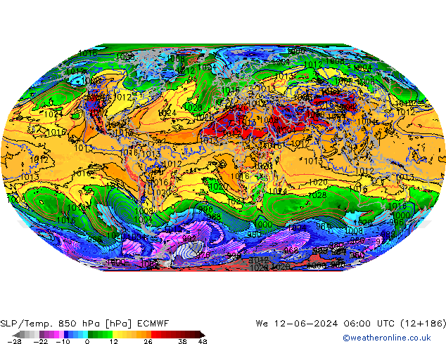 SLP/Temp. 850 hPa ECMWF wo 12.06.2024 06 UTC