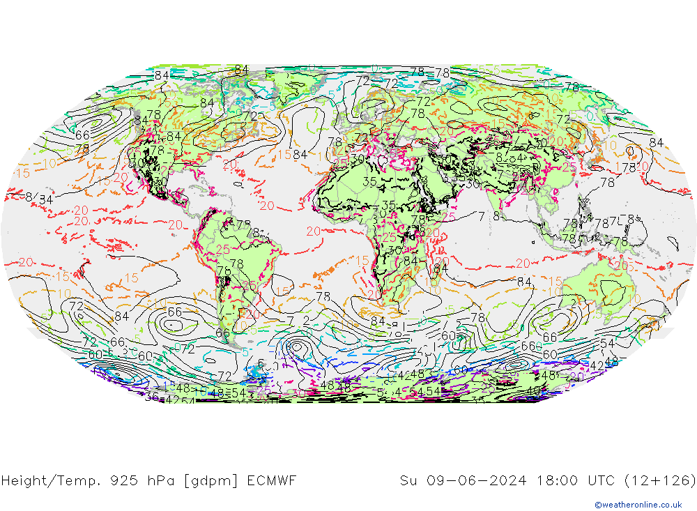 Height/Temp. 925 hPa ECMWF Dom 09.06.2024 18 UTC