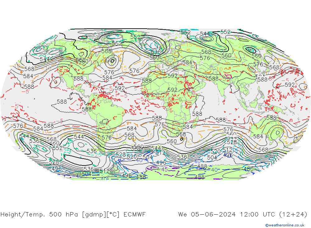 Z500/Yağmur (+YB)/Z850 ECMWF Çar 05.06.2024 12 UTC