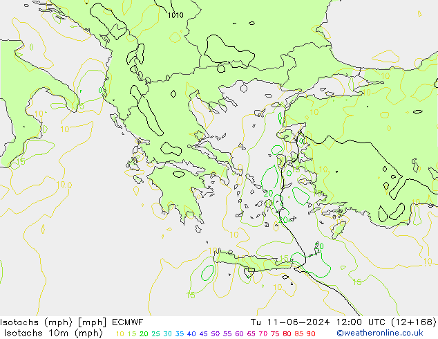 Isotachen (mph) ECMWF di 11.06.2024 12 UTC