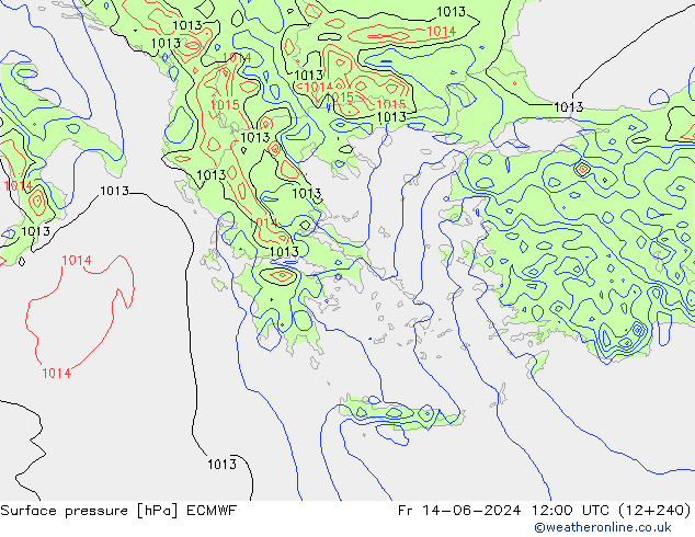 Surface pressure ECMWF Fr 14.06.2024 12 UTC