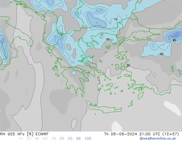 RH 925 hPa ECMWF czw. 06.06.2024 21 UTC