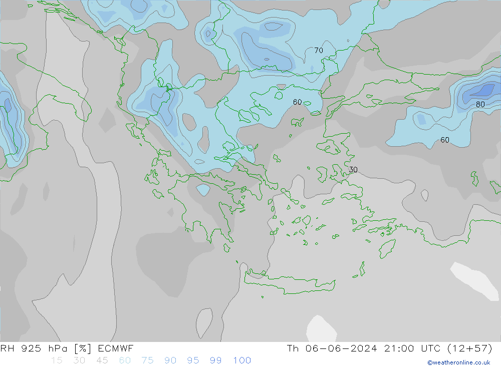 Humidité rel. 925 hPa ECMWF jeu 06.06.2024 21 UTC