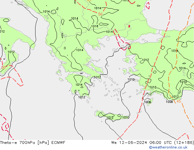 Theta-e 700hPa ECMWF Qua 12.06.2024 06 UTC