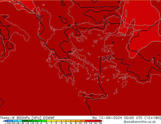 Theta-W 850hPa ECMWF mié 12.06.2024 00 UTC