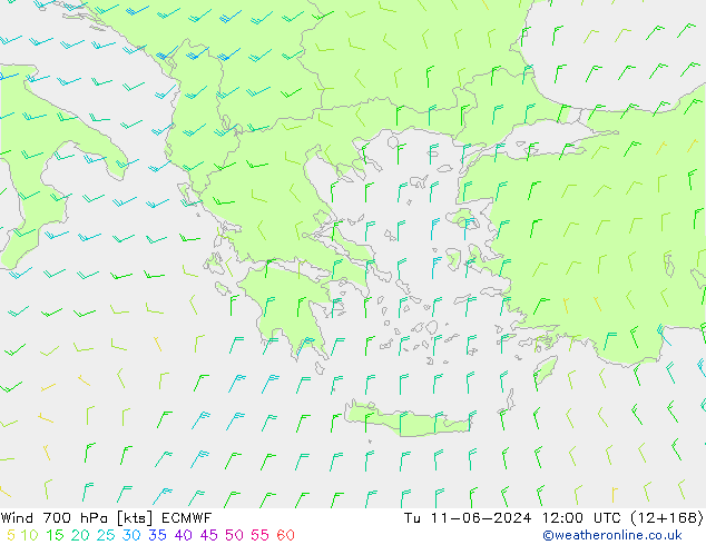 Wind 700 hPa ECMWF Tu 11.06.2024 12 UTC