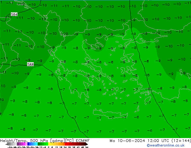 Yükseklik/Sıc. 500 hPa ECMWF Pzt 10.06.2024 12 UTC