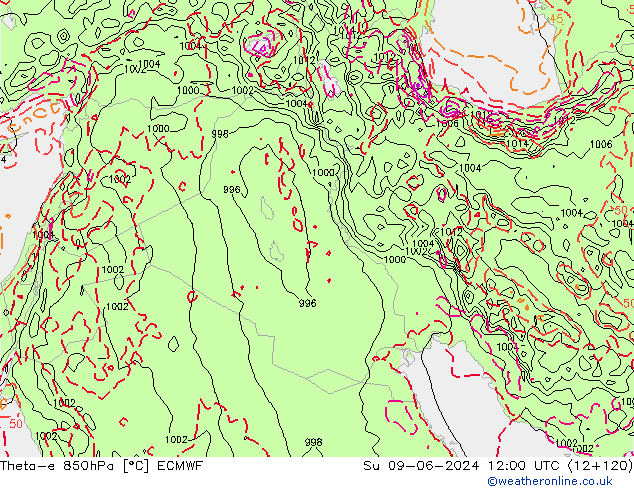 Theta-e 850hPa ECMWF Su 09.06.2024 12 UTC