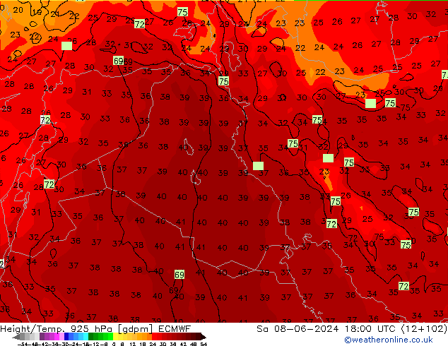 Yükseklik/Sıc. 925 hPa ECMWF Cts 08.06.2024 18 UTC