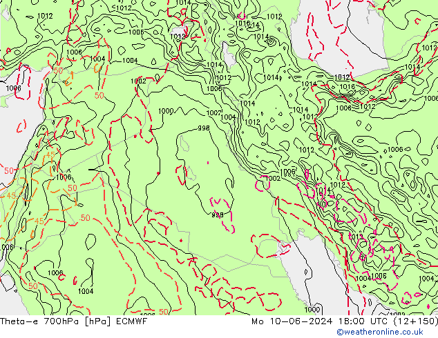 Theta-e 700hPa ECMWF Mo 10.06.2024 18 UTC