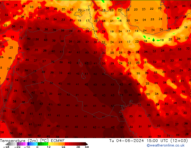 Temperaturkarte (2m) ECMWF Di 04.06.2024 15 UTC