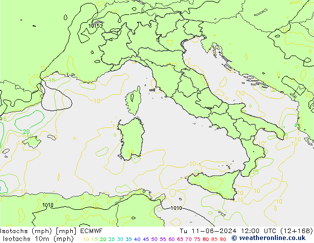 Isotachs (mph) ECMWF mar 11.06.2024 12 UTC