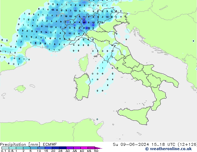 Precipitation ECMWF Su 09.06.2024 18 UTC