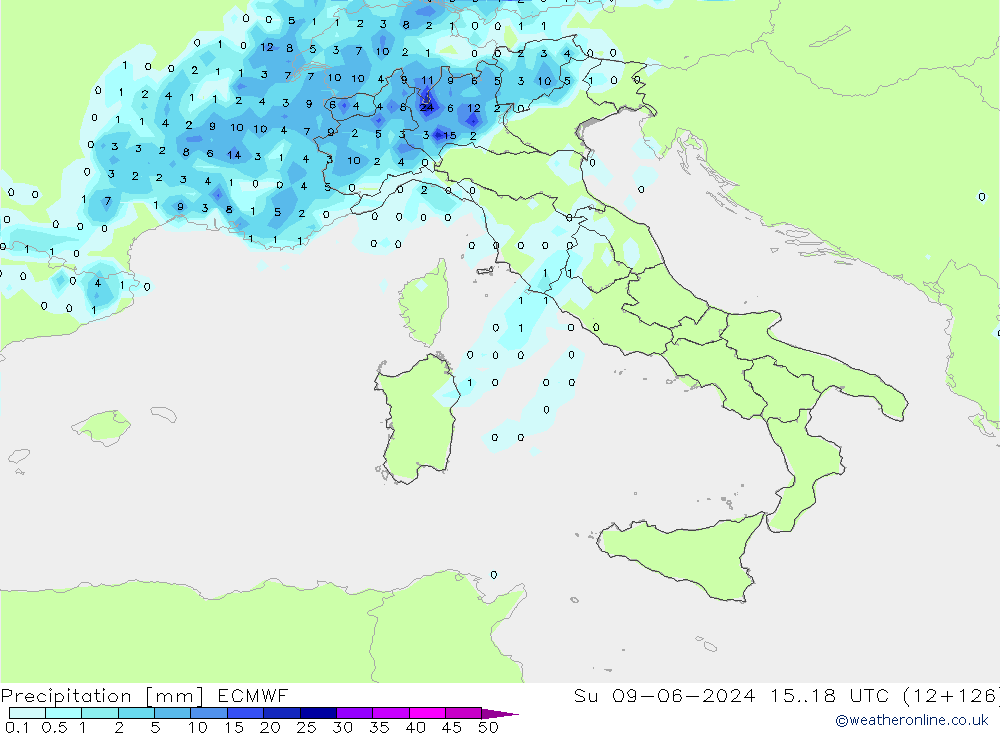 Yağış ECMWF Paz 09.06.2024 18 UTC