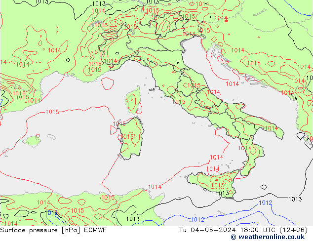 Surface pressure ECMWF Tu 04.06.2024 18 UTC