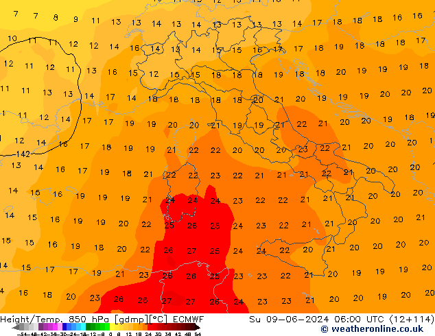 Height/Temp. 850 hPa ECMWF Su 09.06.2024 06 UTC