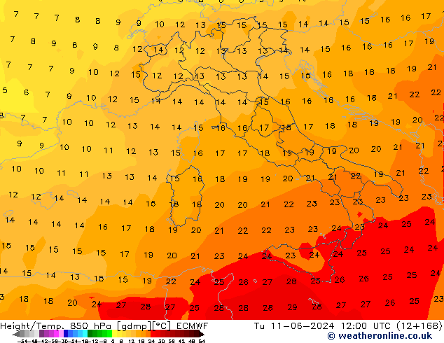 Z500/Rain (+SLP)/Z850 ECMWF wto. 11.06.2024 12 UTC