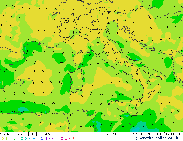 Surface wind ECMWF Út 04.06.2024 15 UTC