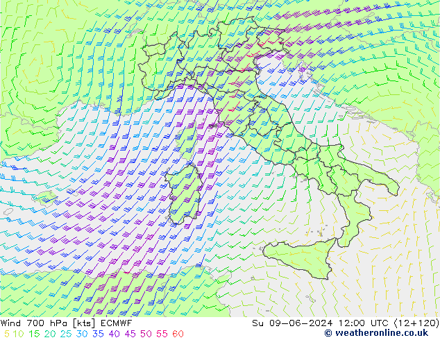 Wind 700 hPa ECMWF Su 09.06.2024 12 UTC