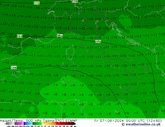 Height/Temp. 500 hPa ECMWF Sex 07.06.2024 00 UTC