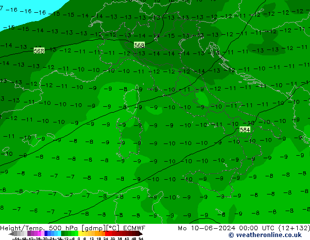 Z500/Rain (+SLP)/Z850 ECMWF Mo 10.06.2024 00 UTC