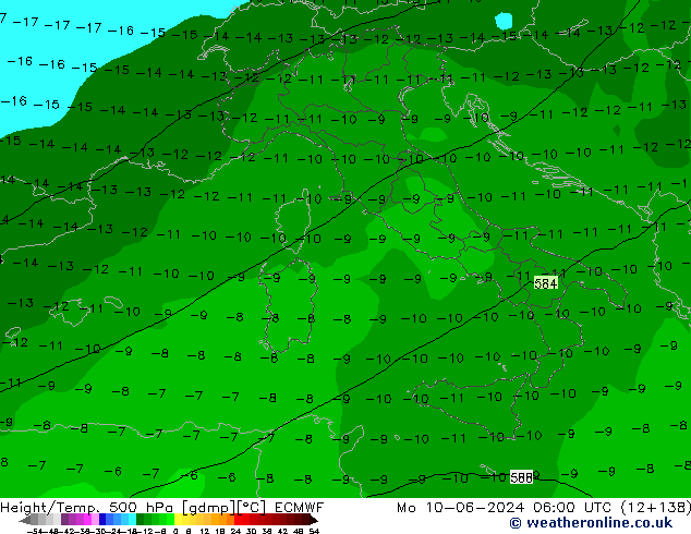 Z500/Rain (+SLP)/Z850 ECMWF lun 10.06.2024 06 UTC