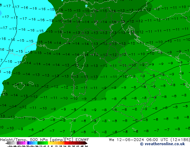 Z500/Rain (+SLP)/Z850 ECMWF Mi 12.06.2024 06 UTC