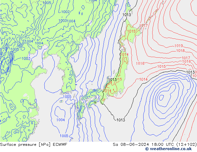 Pressione al suolo ECMWF sab 08.06.2024 18 UTC