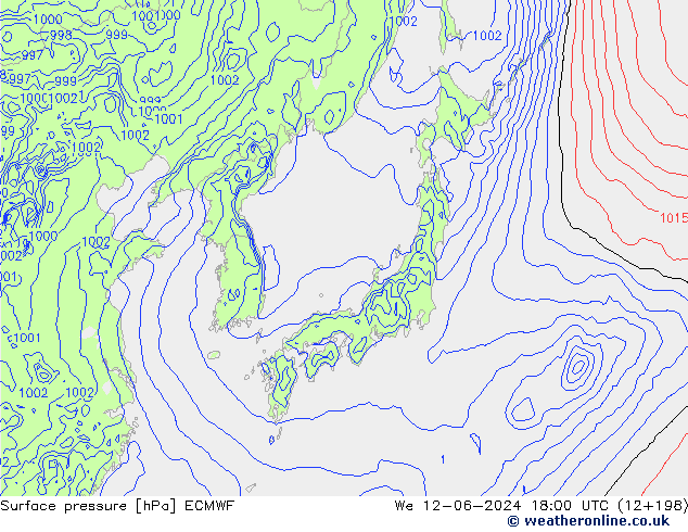 Surface pressure ECMWF We 12.06.2024 18 UTC