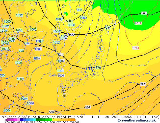 Thck 500-1000hPa ECMWF Út 11.06.2024 06 UTC