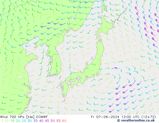 ветер 700 гПа ECMWF пт 07.06.2024 12 UTC