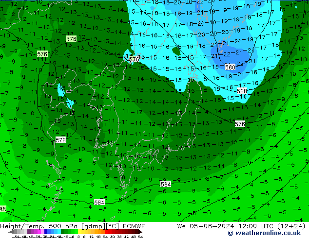 Z500/Rain (+SLP)/Z850 ECMWF We 05.06.2024 12 UTC