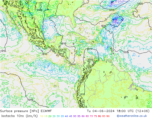 Isotachen (km/h) ECMWF di 04.06.2024 18 UTC