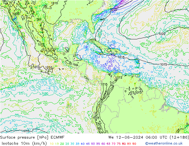 Isotachs (kph) ECMWF ср 12.06.2024 06 UTC