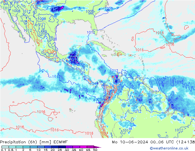 Precipitazione (6h) ECMWF lun 10.06.2024 06 UTC