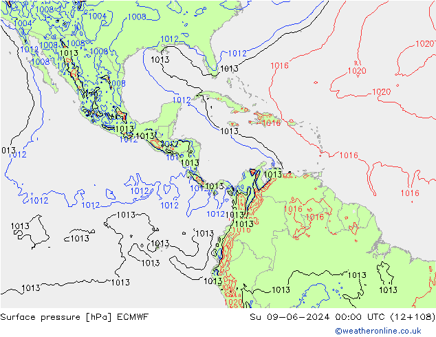 Atmosférický tlak ECMWF Ne 09.06.2024 00 UTC