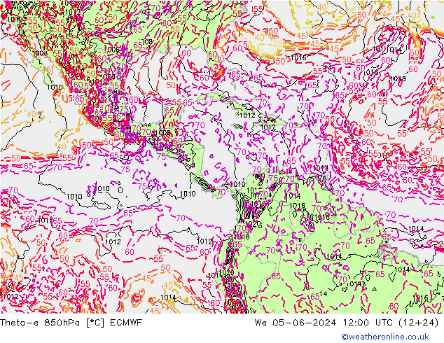 Theta-e 850hPa ECMWF We 05.06.2024 12 UTC