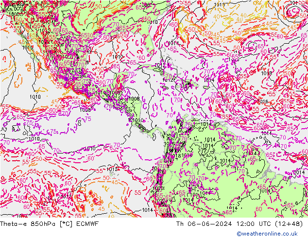 Theta-e 850гПа ECMWF чт 06.06.2024 12 UTC