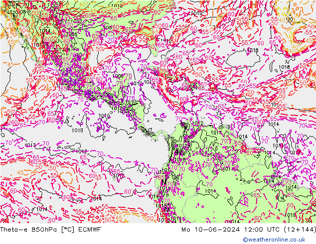 Theta-e 850hPa ECMWF Pzt 10.06.2024 12 UTC