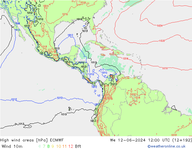 High wind areas ECMWF mer 12.06.2024 12 UTC