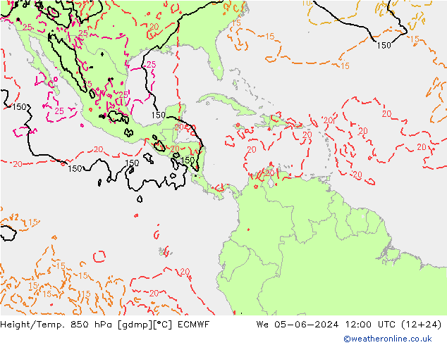 Z500/Rain (+SLP)/Z850 ECMWF mer 05.06.2024 12 UTC