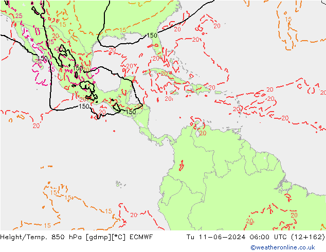 Height/Temp. 850 hPa ECMWF Út 11.06.2024 06 UTC