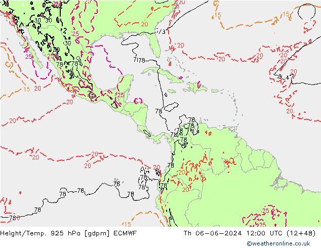 Hoogte/Temp. 925 hPa ECMWF do 06.06.2024 12 UTC