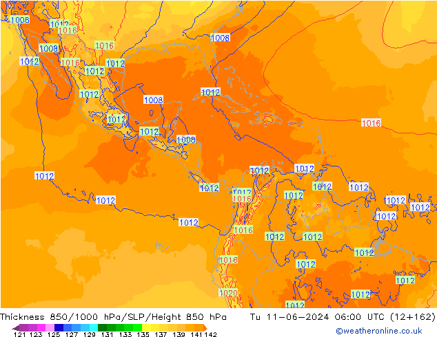 Thck 850-1000 hPa ECMWF mar 11.06.2024 06 UTC