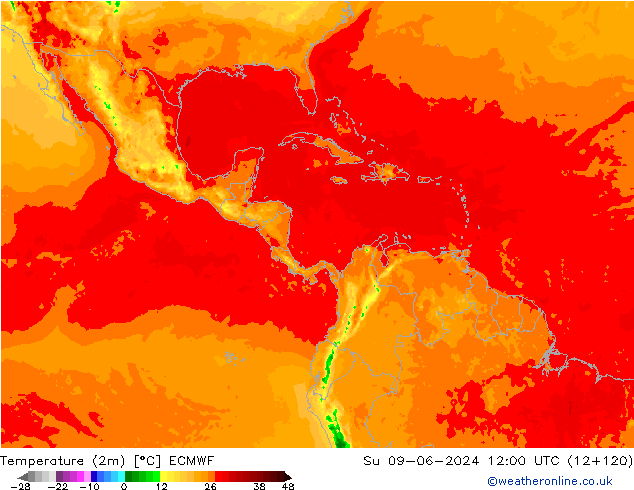 mapa temperatury (2m) ECMWF nie. 09.06.2024 12 UTC