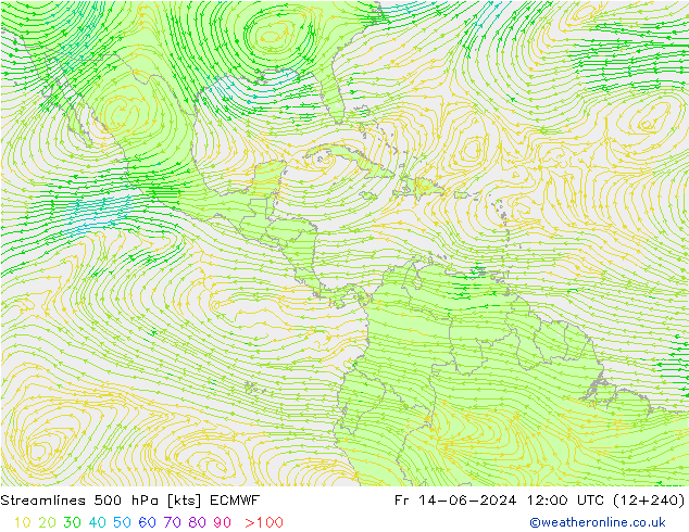 Linha de corrente 500 hPa ECMWF Sex 14.06.2024 12 UTC